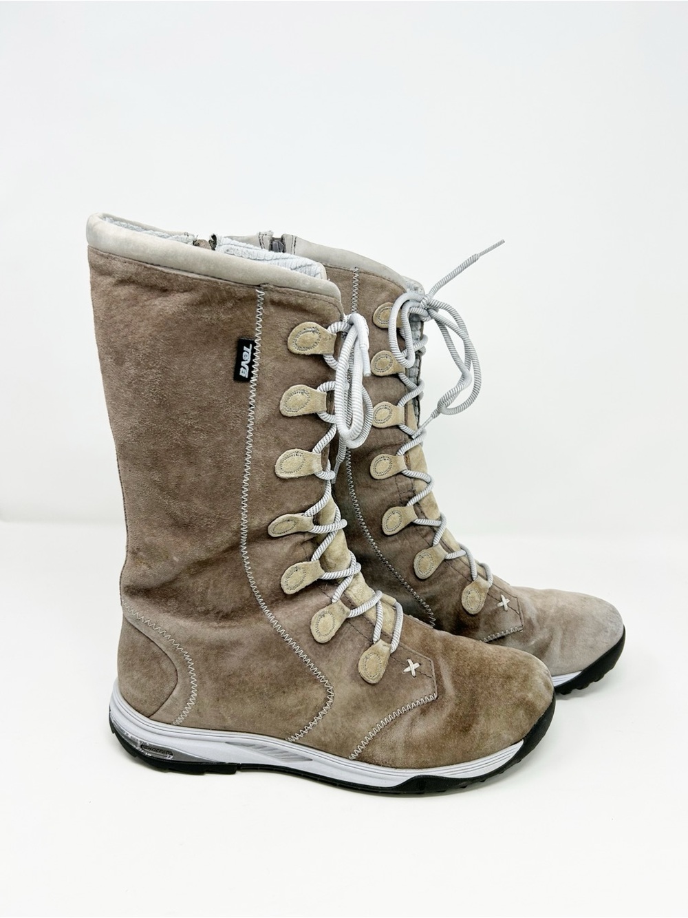 Teva Womens Knee High Snow Boots Gray Lace Up Side Zip Thinsulate Size 8.5